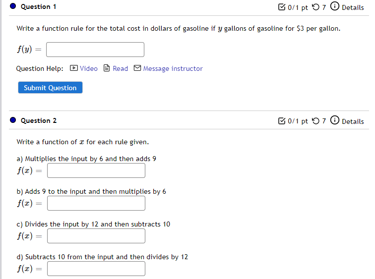Solved Question 1: Write a function rule for the total cost | Chegg.com