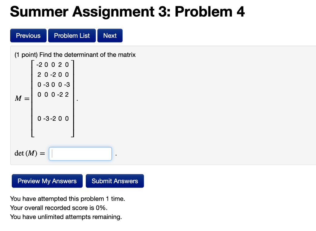 Solved Summer Assignment 3: Problem 4 Previous Problem List | Chegg.com
