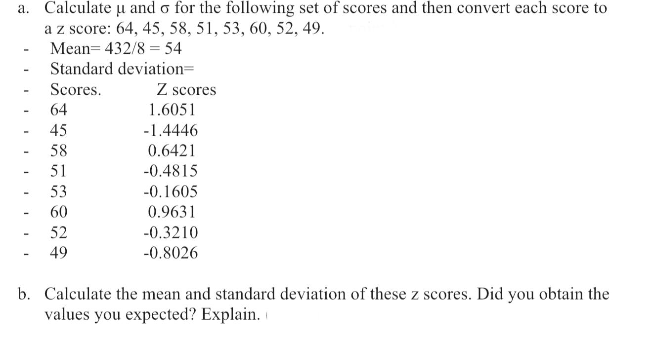 Solved a. Calculate μ and σ for the following set of scores | Chegg.com