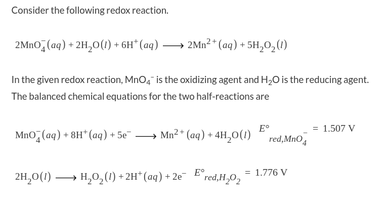 Solved Consider The Following Redox Reaction. 2mnoİ (aq) + 