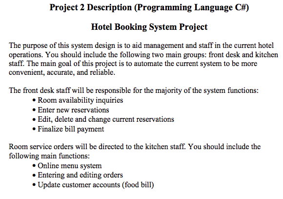 Solved Project 2 Description (Programming Language C#) Hotel | Chegg.com