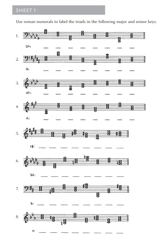 SHEET 1 Use roman numerals to label the triads in the | Chegg.com