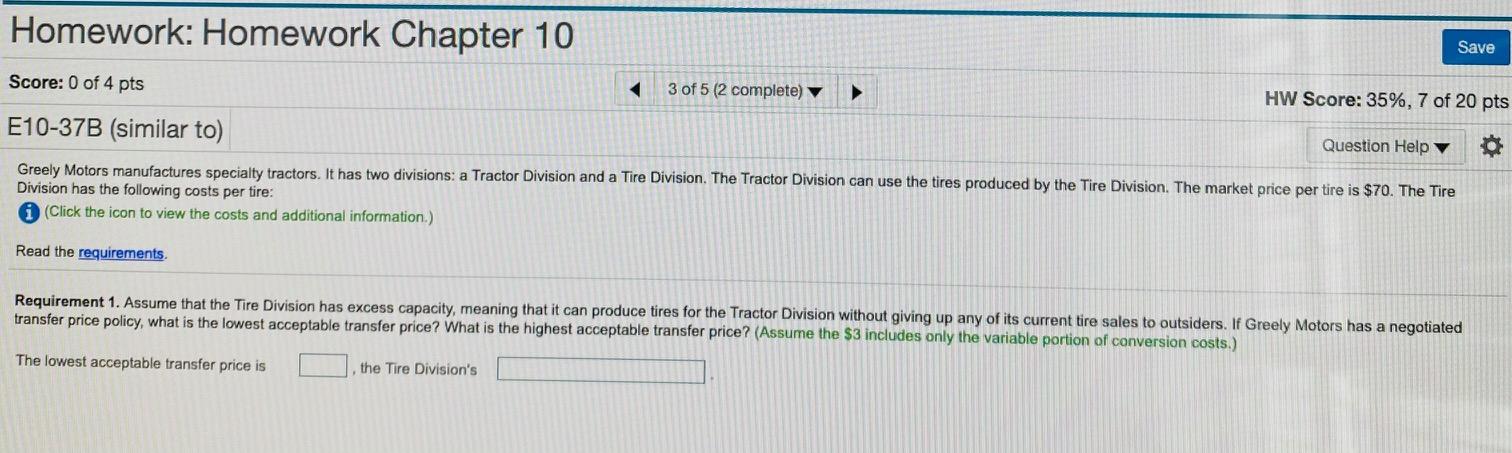 Solved Homework: Homework Chapter 10 Save Score: 0 of 4 pts | Chegg.com