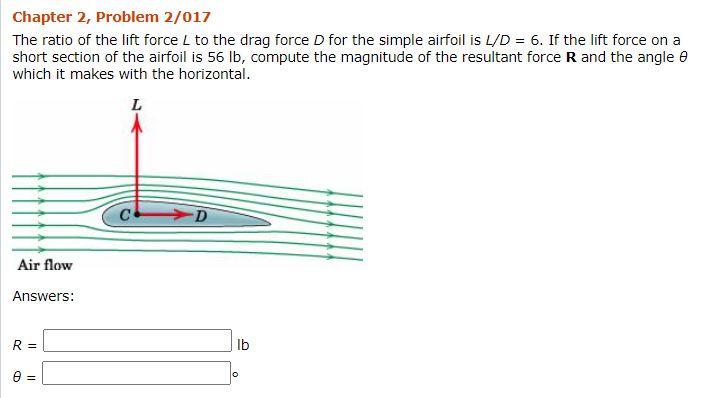 Solved Chapter 2, Problem 2/017 The ratio of the lift force | Chegg.com