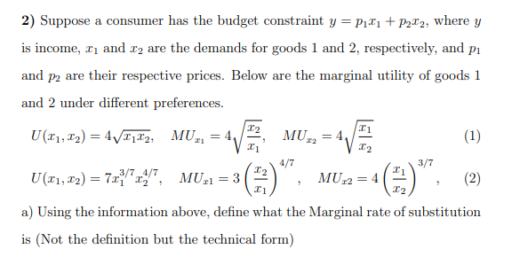 Solved 2) Suppose A Consumer Has The Budget Constraint Y = | Chegg.com