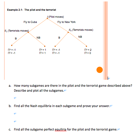 Example 2.1: The pilot and the terrorist (Pilot moves) Fly to New York Fly to Cuba Wc Terrorists moves) (Terrorists moves) B