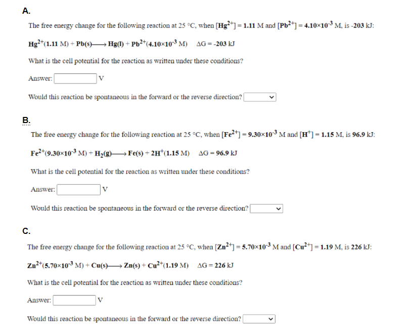 Solved A. The free energy change for the following reaction | Chegg.com