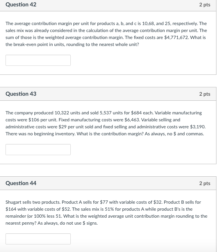 Solved The average contribution margin per unit for products
