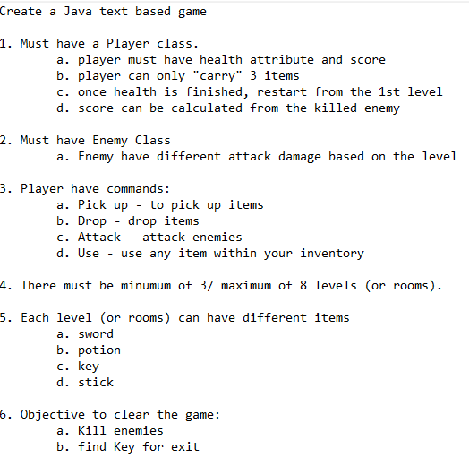 Create A Java Text Based Game 1 Must Have A Player Chegg Com