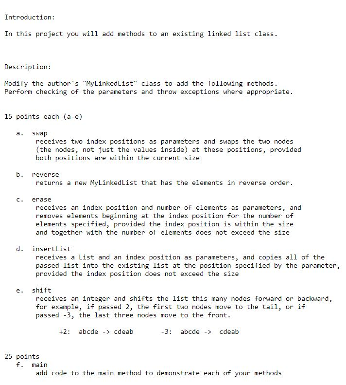 Solved Introduction: In this project you will add methods to | Chegg.com