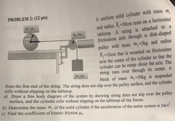 Solved A Uniform Solid Cylinder With Mass M And Radius | Chegg.com