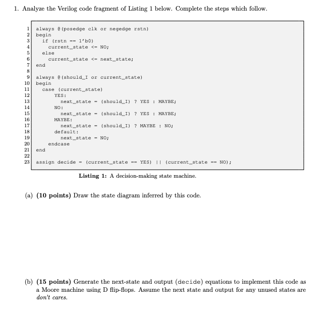 Solved 1. Analyze the Verilog code fragment of Listing 1 | Chegg.com