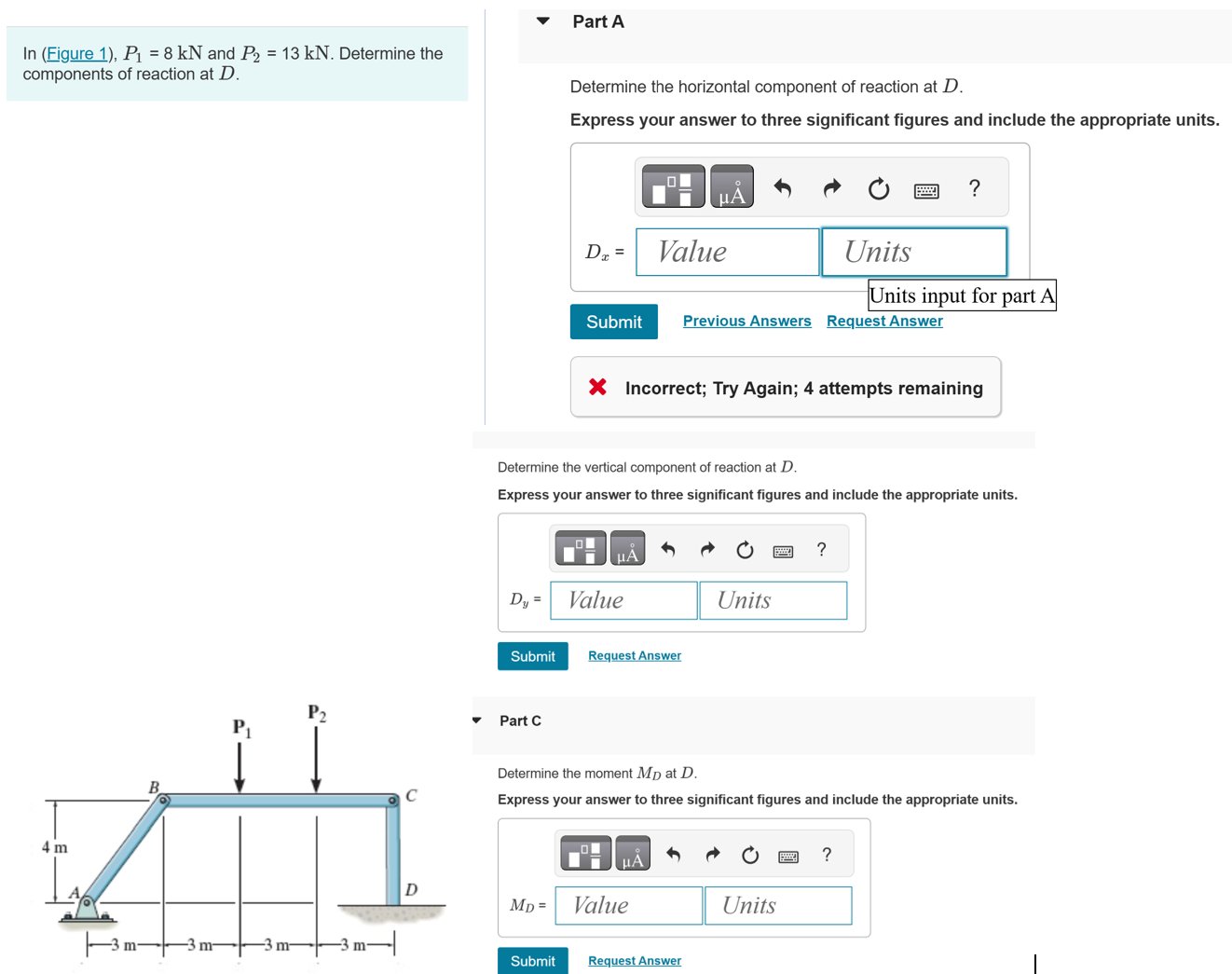 Solved In (Figure 1), P1=8kN ﻿and P2=13kN. ﻿Determine | Chegg.com