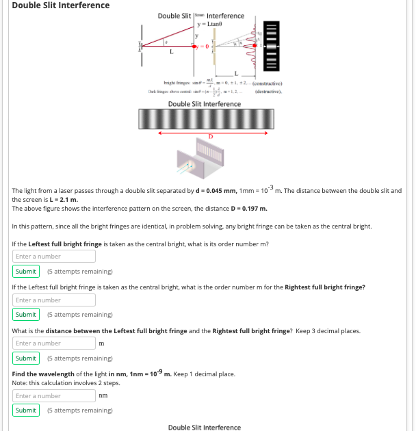 Solved Double Slit Interference Double Slite Interference | Chegg.com