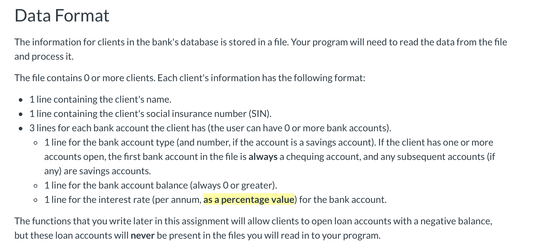 Data Format The information for clients in the bank's | Chegg.com