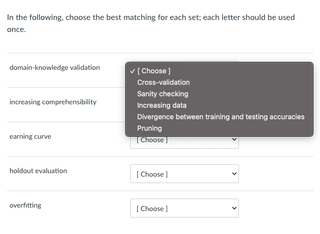 Solved In the following, choose the best matching for each | Chegg.com