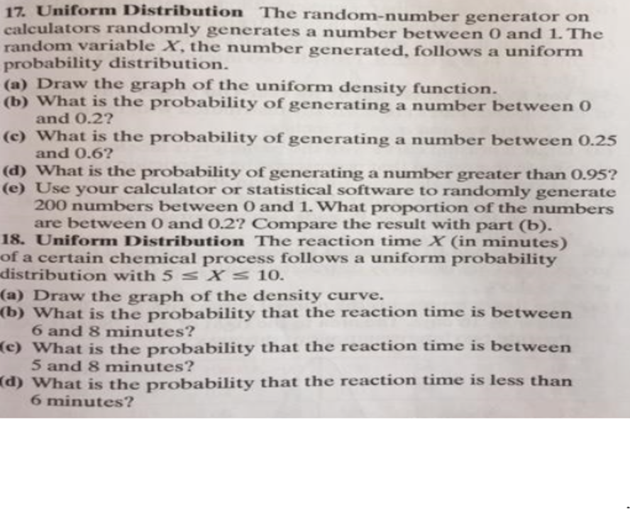 Solved Uniform Distribution The randomnumber generator on
