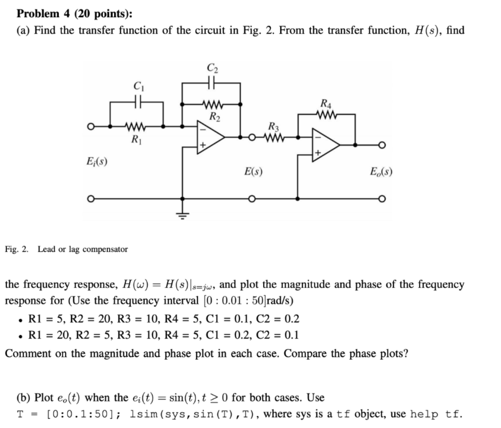 Solved Problem 4 (20 points): (a) Find the transfer function | Chegg.com