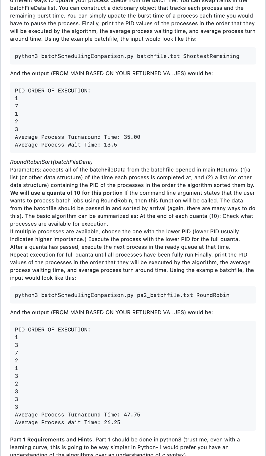 Solved 1. You will simulate round robin sort and shortest | Chegg.com