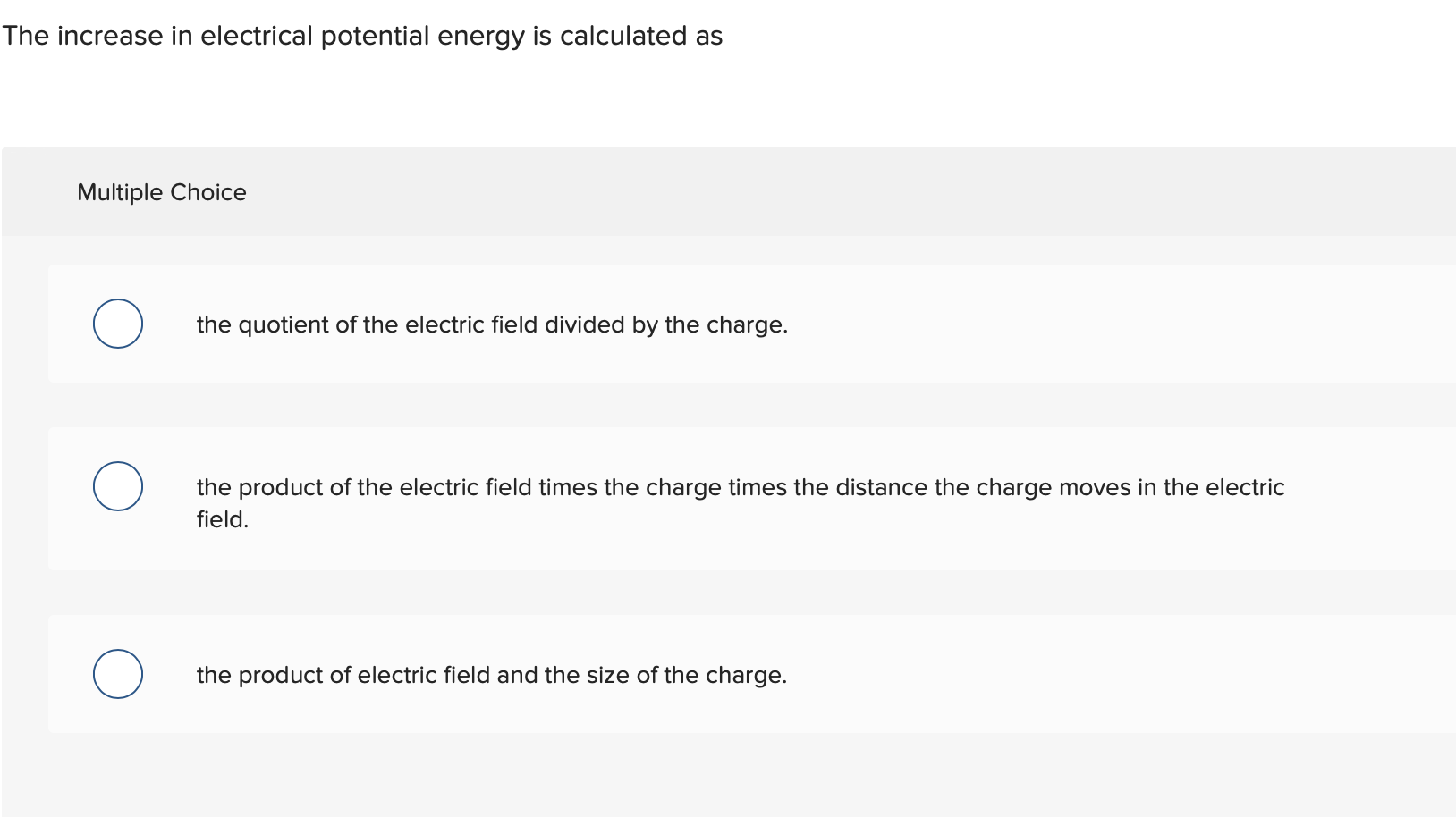Solved The increase in electrical potential energy is