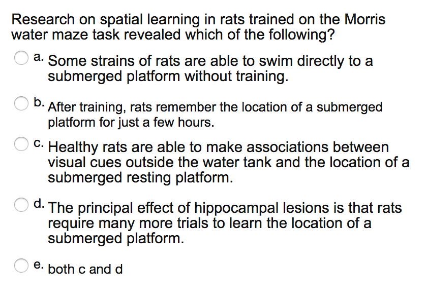 Solved Research on spatial learning in rats trained on the | Chegg.com