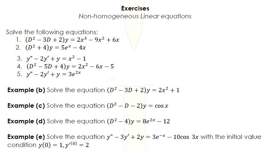 Solved Exercises Nonhomogeneous Linear equations Solve the