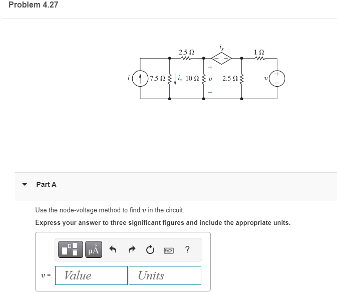 Use the node-voltage method to find v in the circuit. | Chegg.com