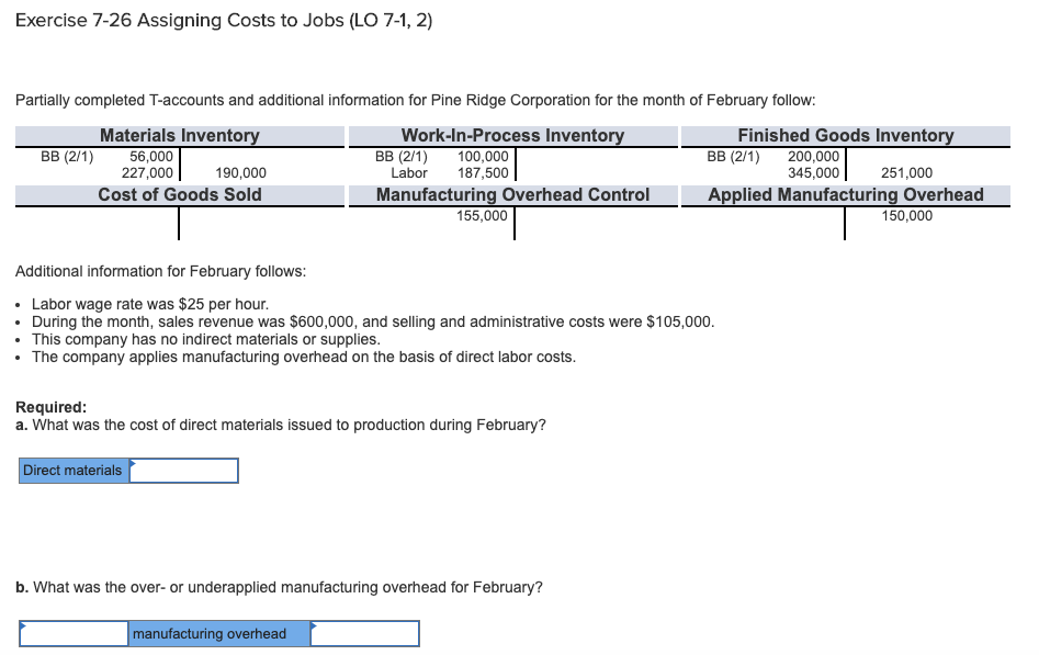 Solved Exercise 7-26 Assigning Costs to Jobs (LO 7-1, 2) | Chegg.com