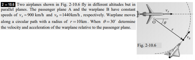 Solved 2 - 10.6 Two airplanes shown in Fig. 2-10.6 fly in | Chegg.com