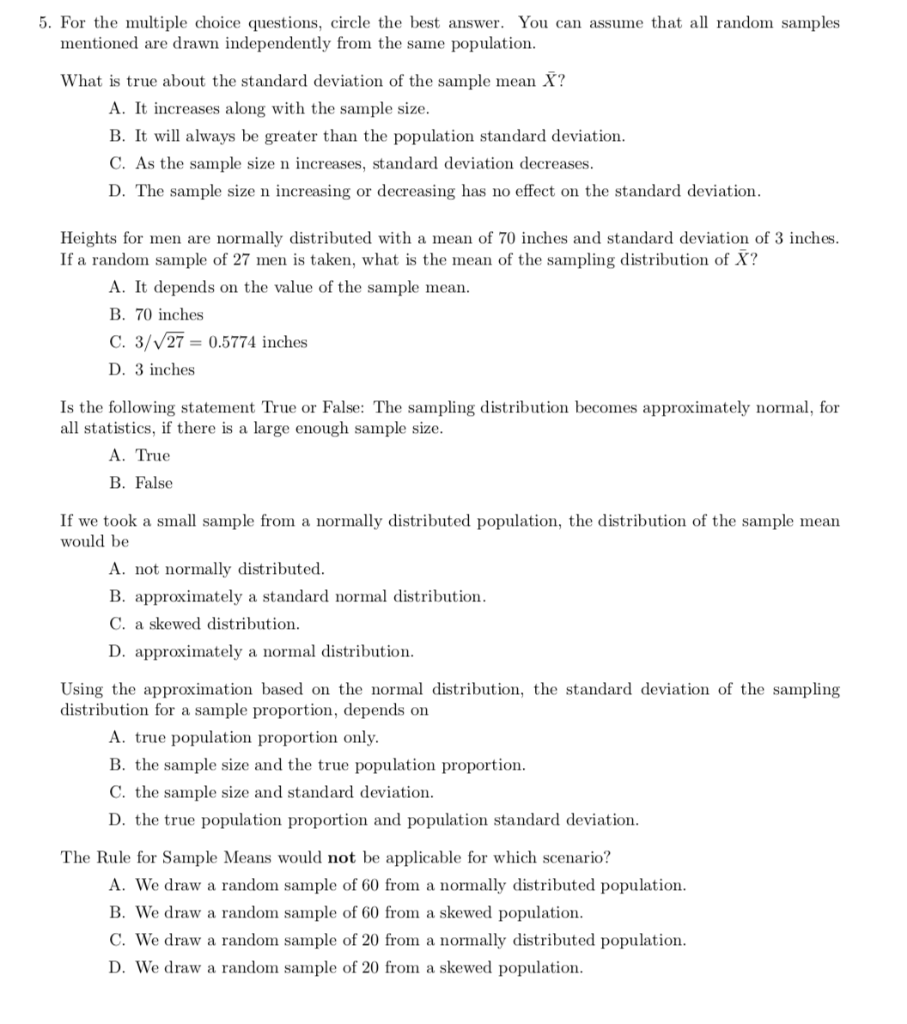 Solved 5. For the multiple choice questions, circle the best