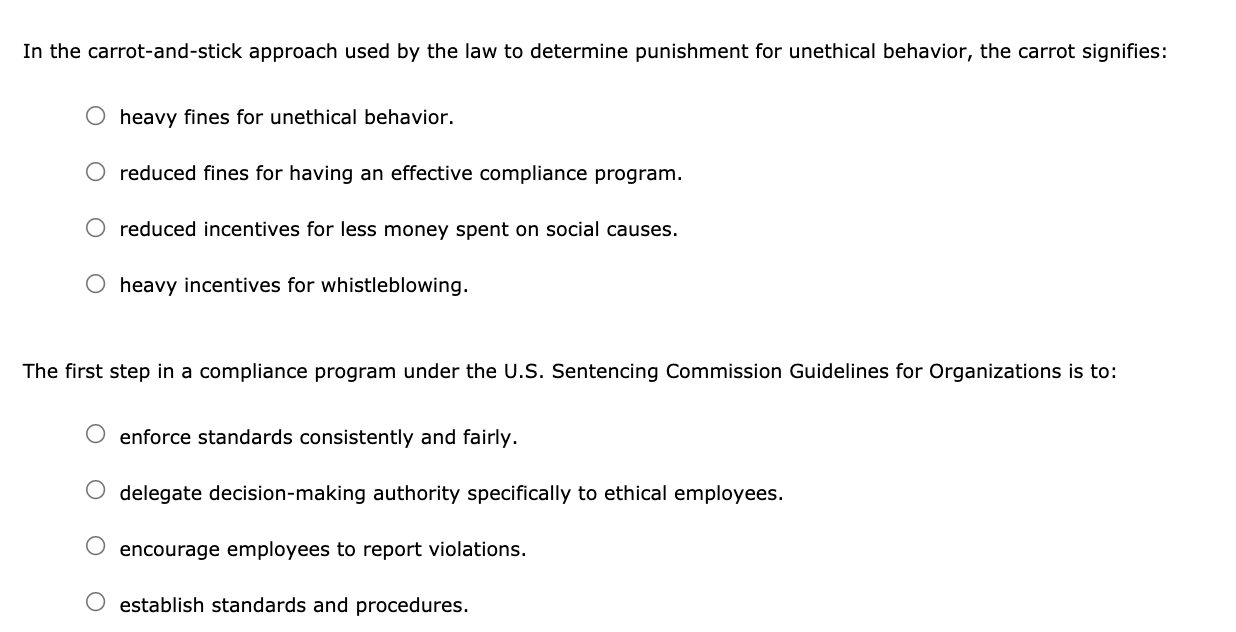 Solved In the carrotandstick approach used by the law to