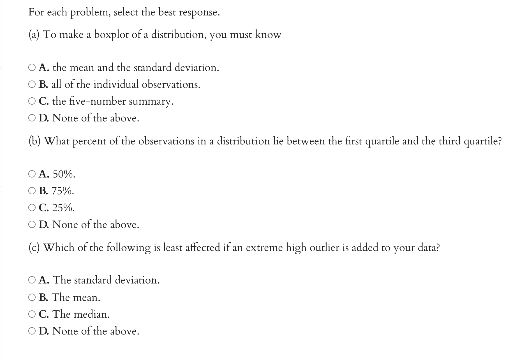 Solved For each problem, select the best response. (a) To | Chegg.com