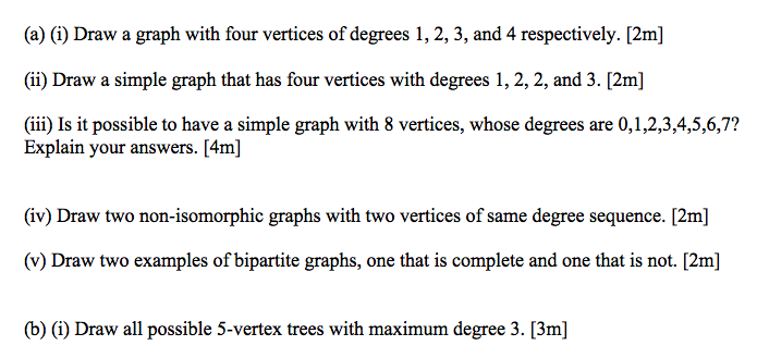 Solved (a) (i) Draw a graph with four vertices of degrees 1, | Chegg.com