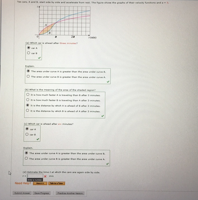 Solved Two cars. A and 8, start side by side and accelerate