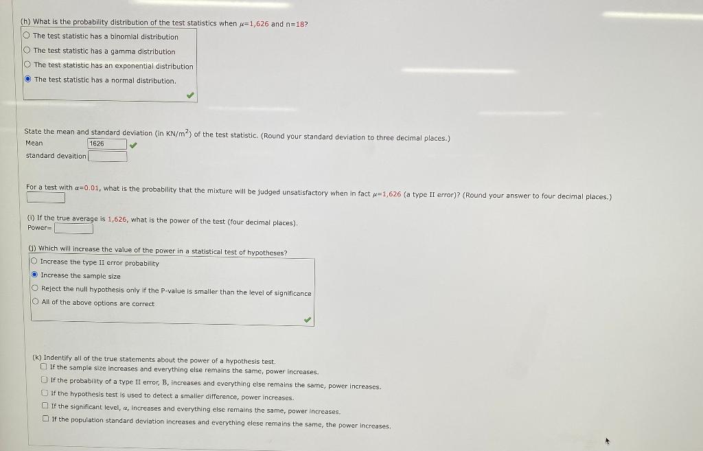 (h) What is the probability distribution of the test | Chegg.com