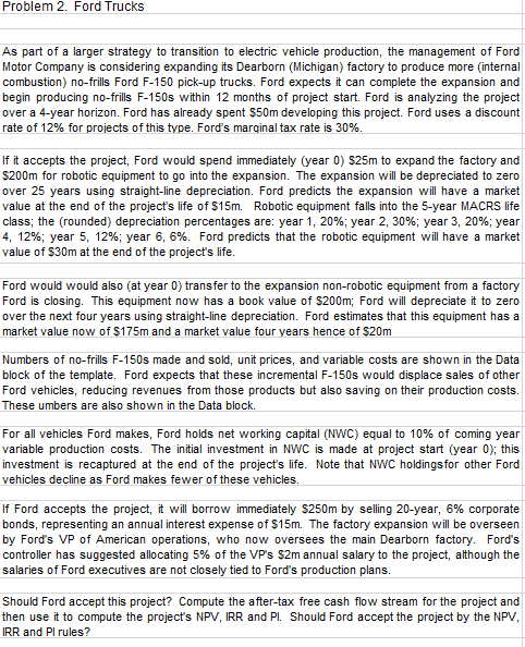 Problem 2. Ford Trucks As part of a larger strategy | Chegg.com