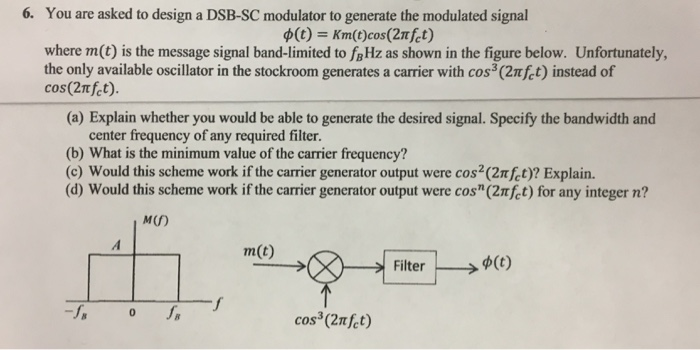 Solved 6. You are asked to design a DSB-SC modulator to | Chegg.com