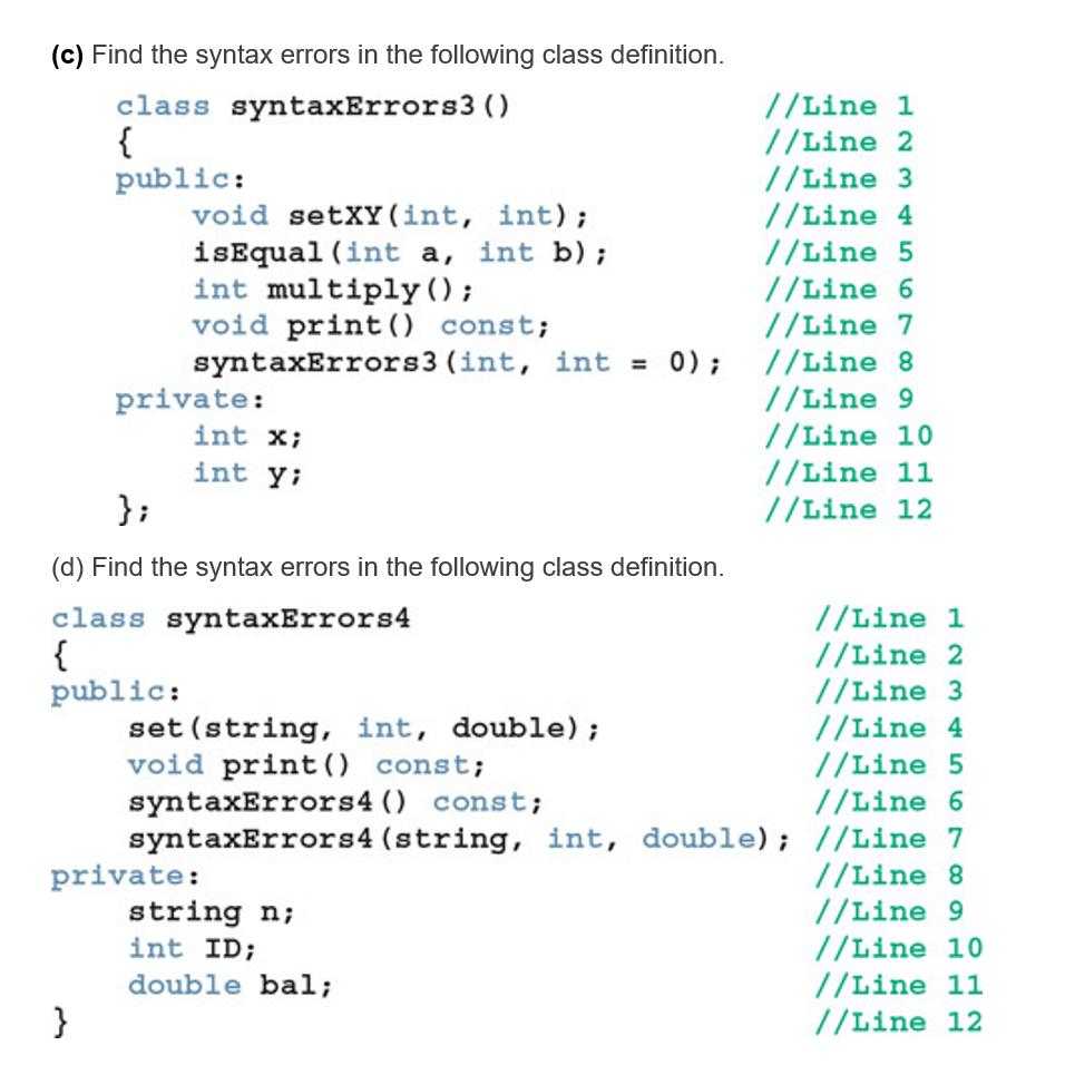 Solved int vi (c) Find the syntax errors in the following | Chegg.com