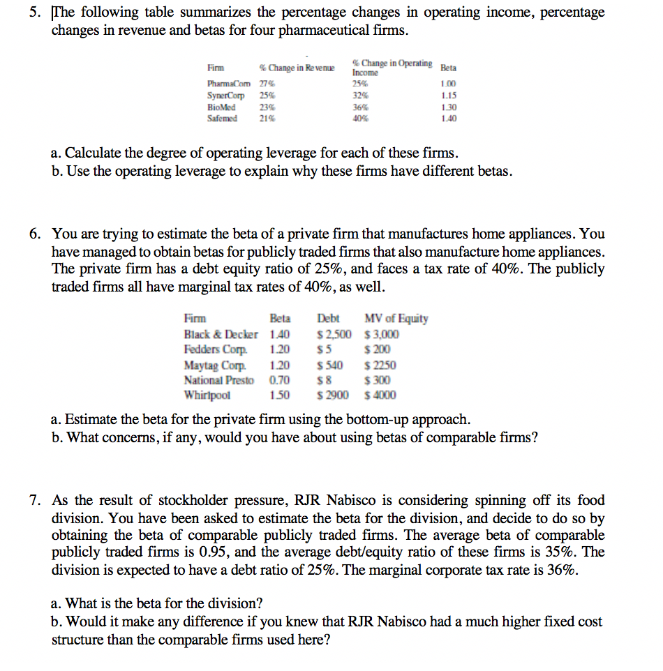 Solved 5. [The following table summarizes the percentage | Chegg.com