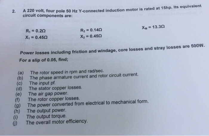 Solved our pole 50 Hz Y-connected induction motor is rated | Chegg.com