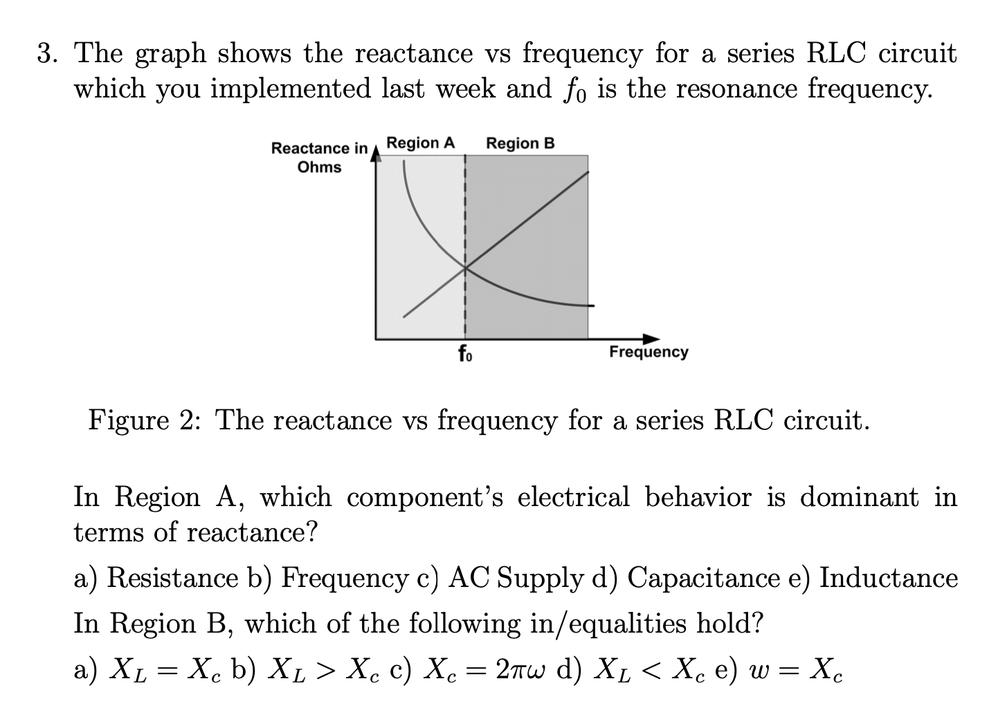 Solved 3. The graph shows the reactance vs frequency for a | Chegg.com