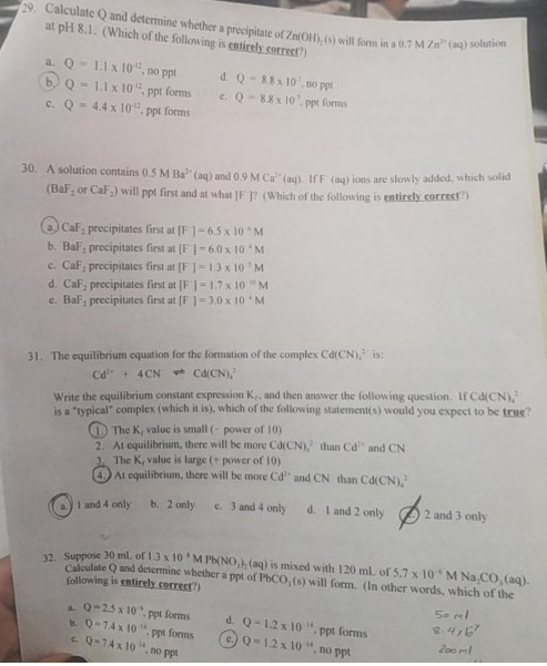 Solved 29. Calculate Q and determine whether a precipitate | Chegg.com