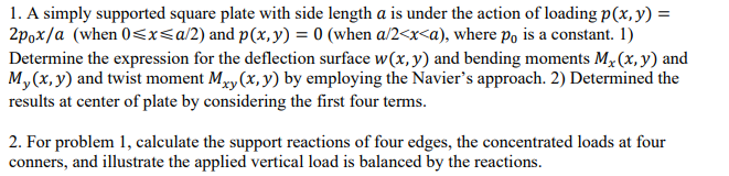 Solved A simply supported square plate with side length a | Chegg.com