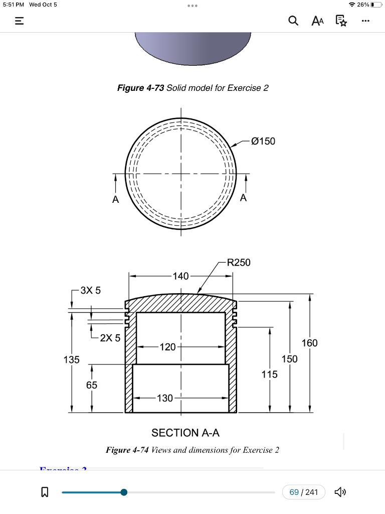 Solved Figure 4-73 Solid model for Exercise 2 SECTION A-A | Chegg.com