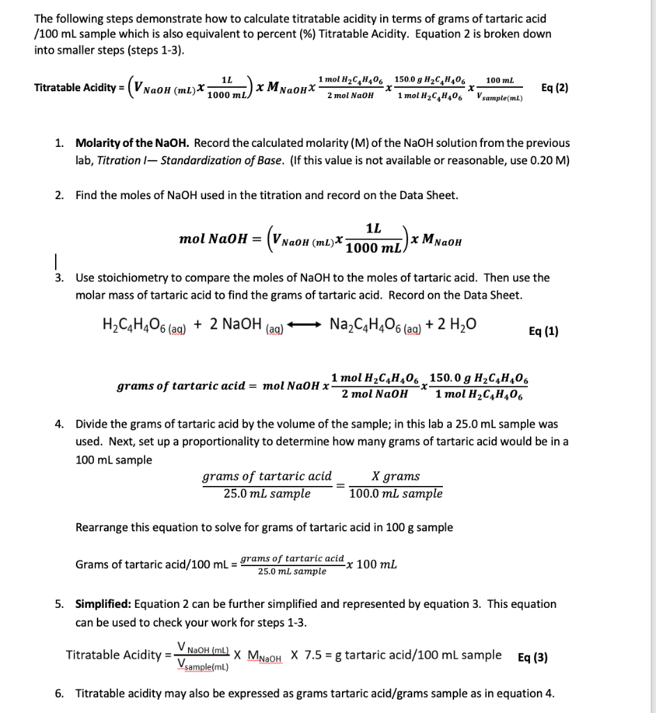 Solved I need help solving tartaric acid from the data I | Chegg.com