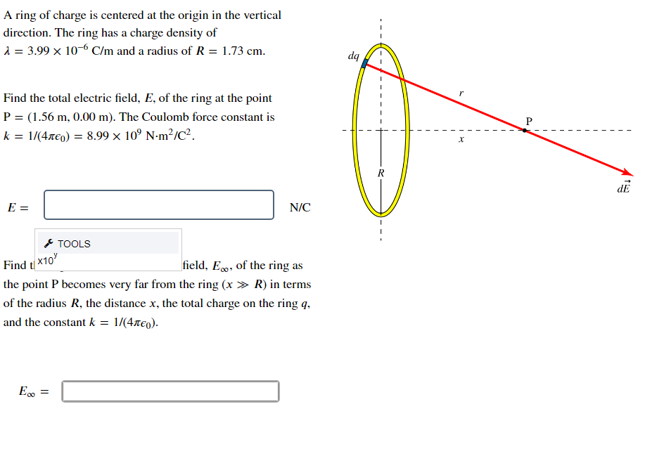 Solved A ring of charge is centered at the origin in the | Chegg.com