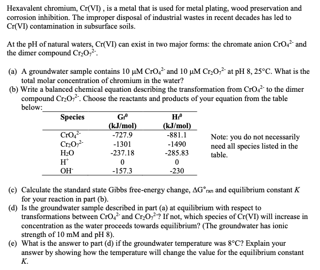 Hexavalent chromium, Cr(VI), is a metal that is used | Chegg.com