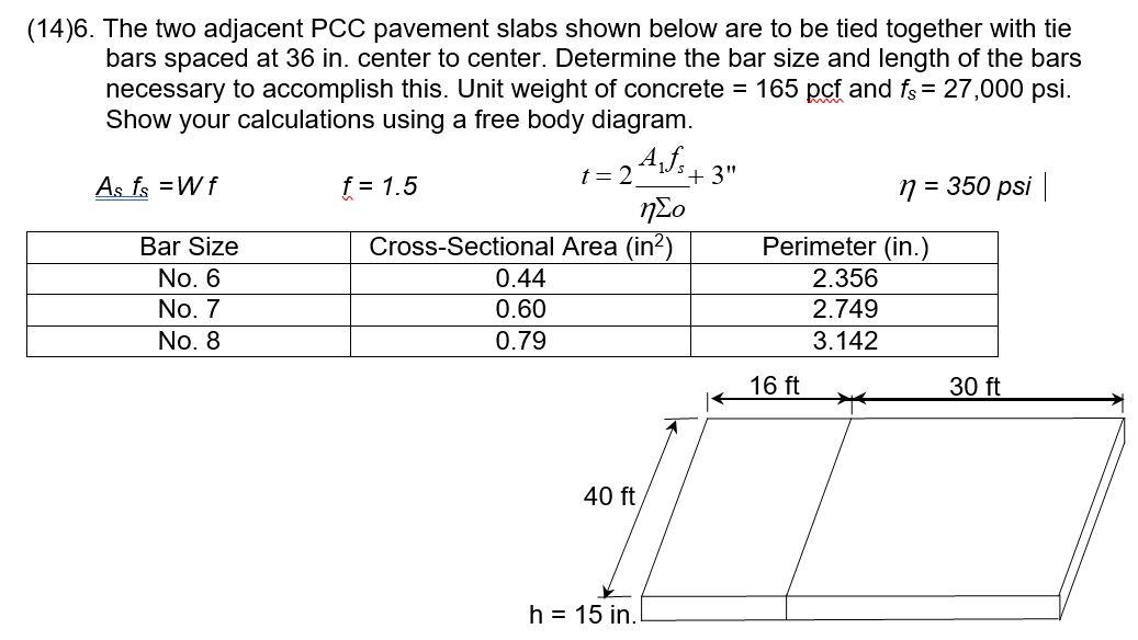 (14)6. The two adjacent PCC pavement slabs shown | Chegg.com