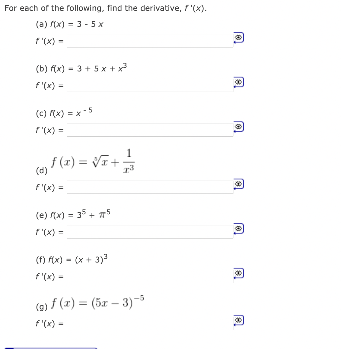 determine the derivative of f x e 3 x − 1 5