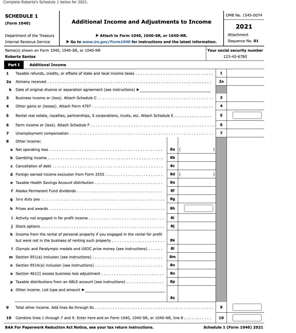 Note This problem is for the 2021 tax year. Roberta